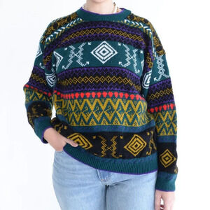 Vintage 90'S Worthington Essentials  Eclectic Grandpa Knit Crewneck Sweater M